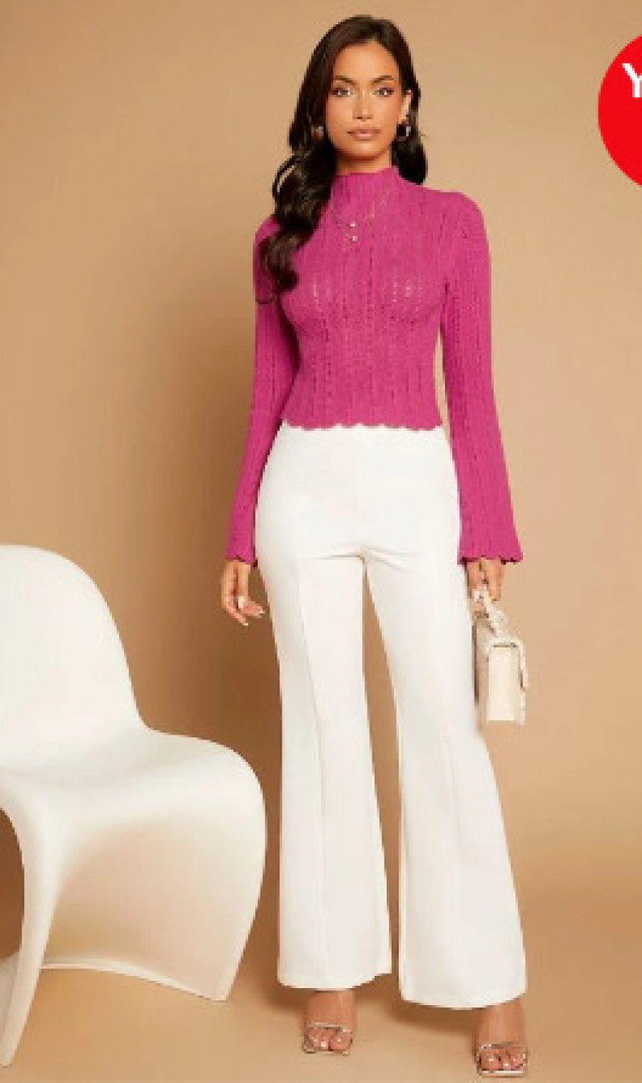 Mock Neck Lettuce Trim Sweater