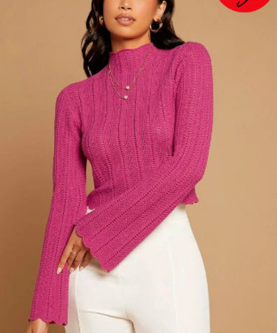 Mock Neck Lettuce Trim Sweater