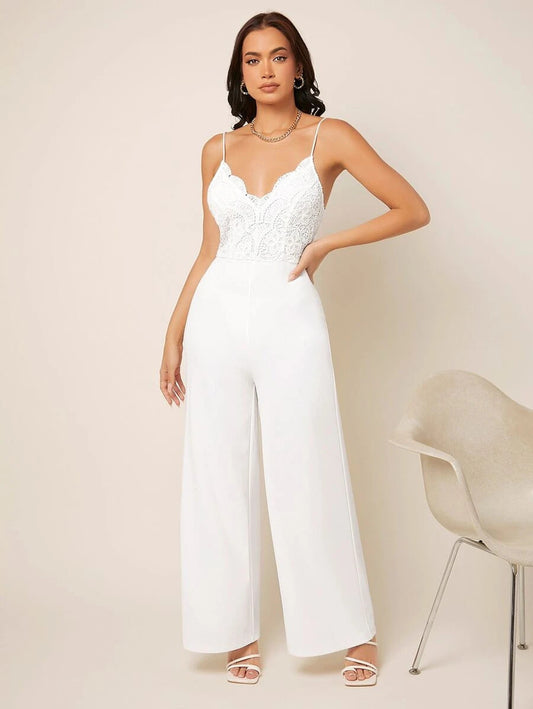 Belle Guipure Lace Panel Wide Leg Cami Jumpsuit