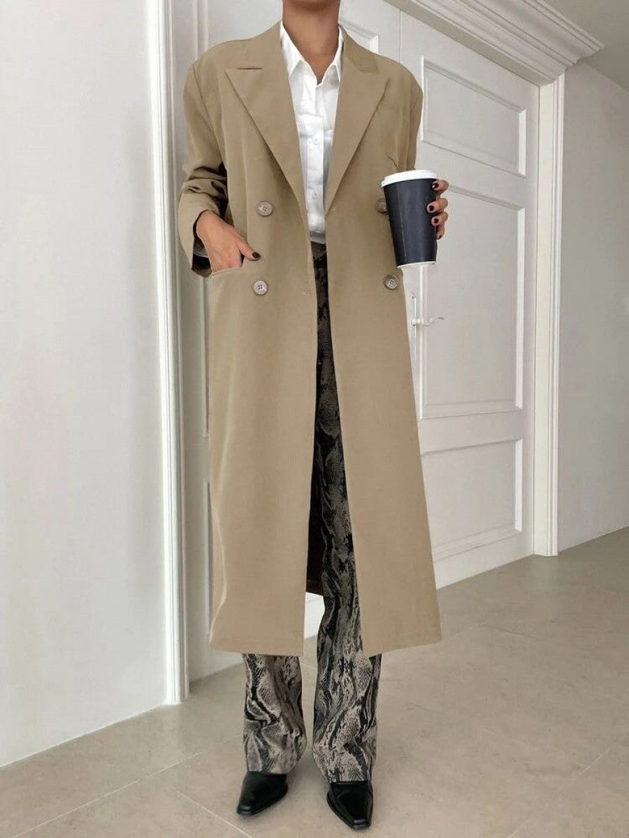 DAZY Double Breasted Lapel Neck Longline Coat