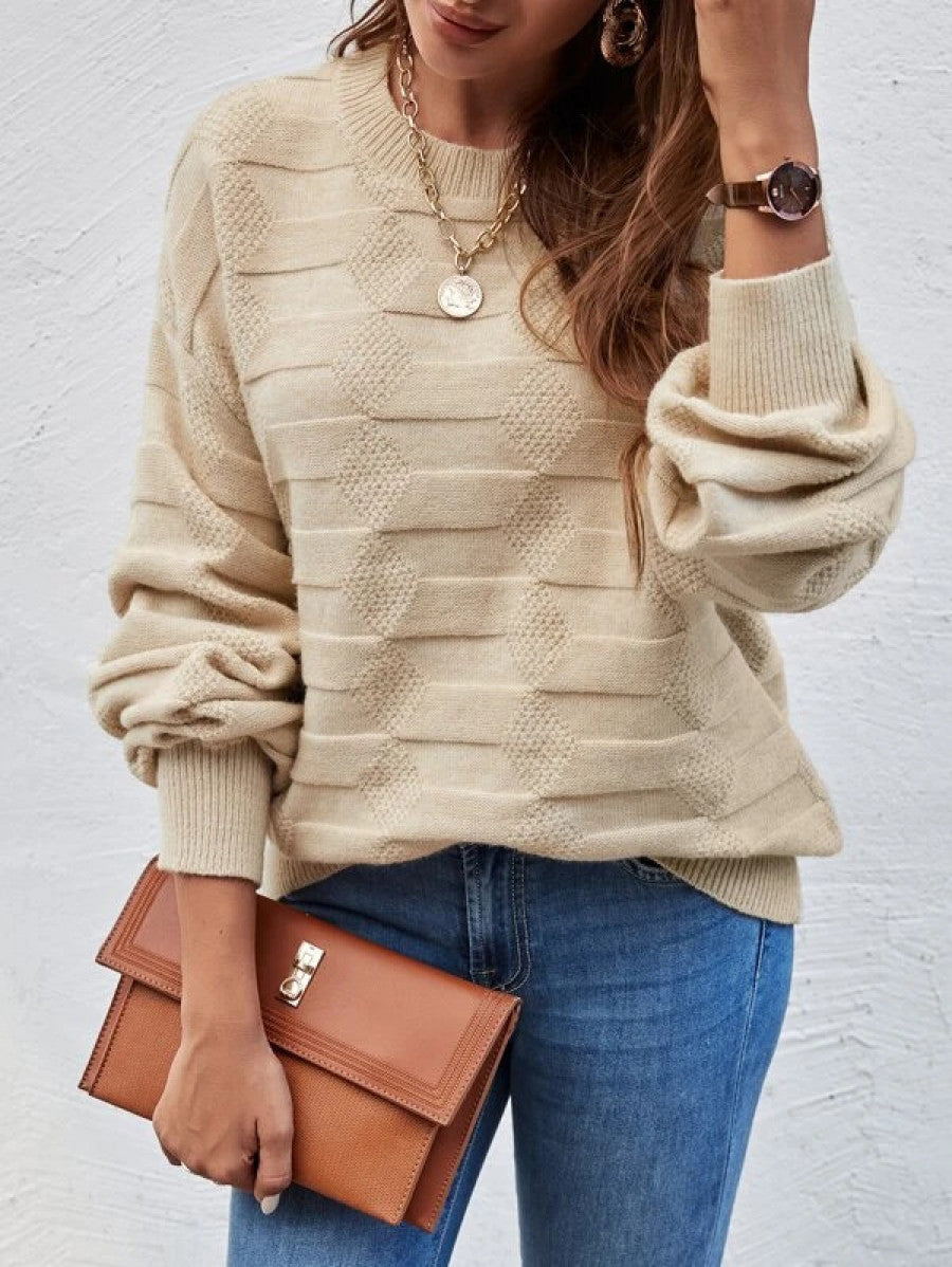 Drop Shoulder Textured Knit Sweater