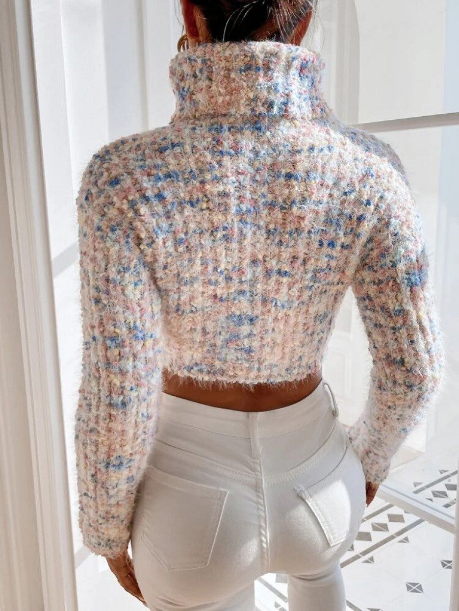 EZwear Turtleneck Popcorn Knit Crop Sweater