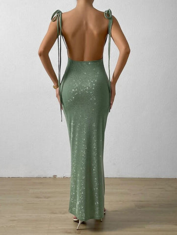 Party Knot Shoulder Backless Mermaid Hem Formal Dress