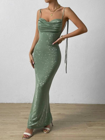 Party Knot Shoulder Backless Mermaid Hem Formal Dress