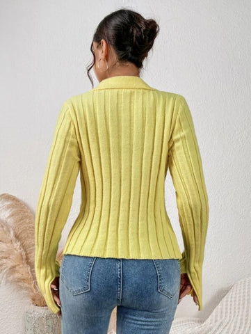 Slit Side Ribbed Knit Sweater