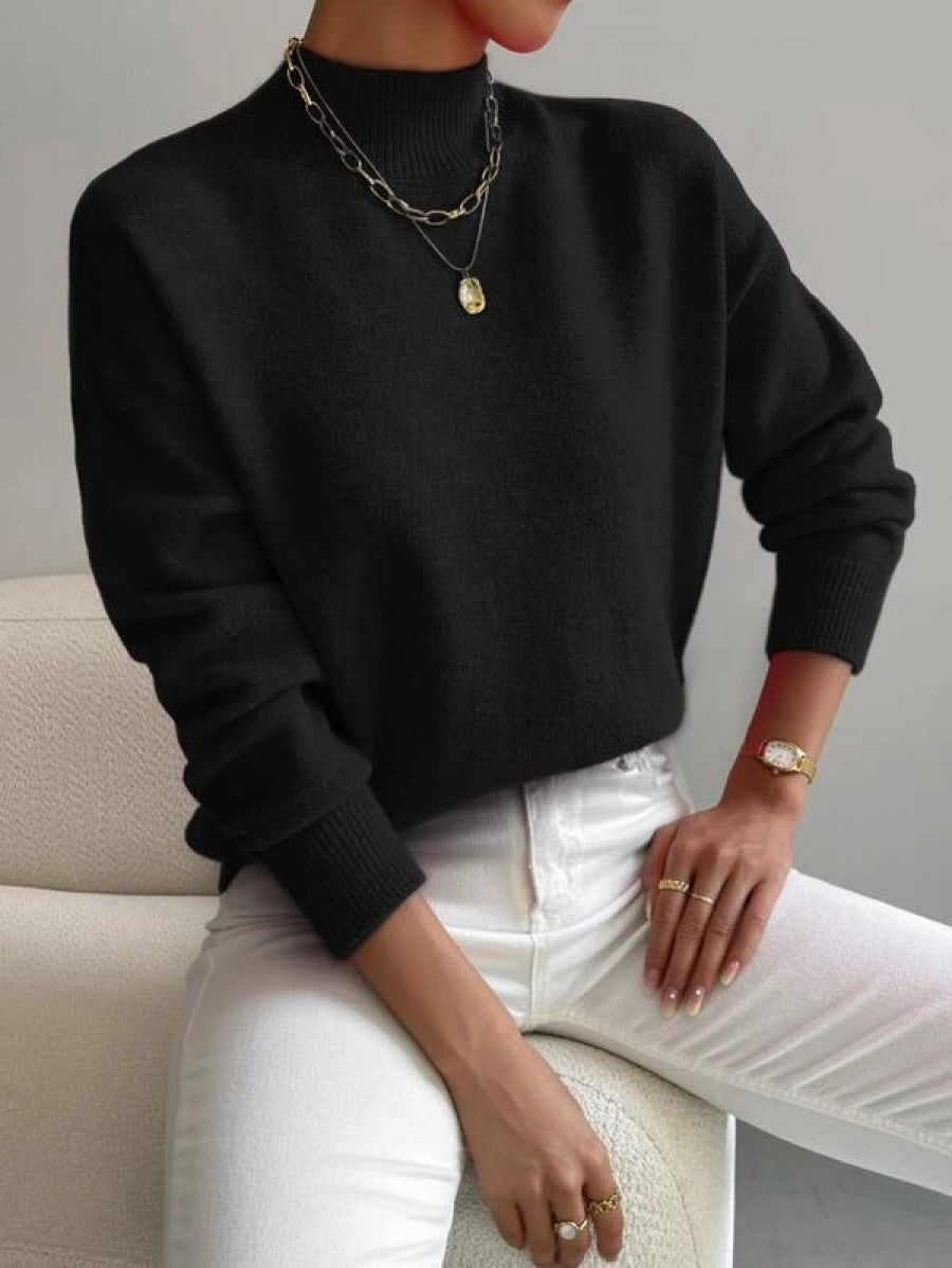 Mock Neck Drop Shoulder Sweater