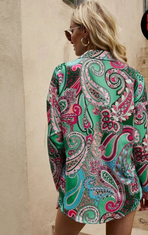 Paisley Print Single Breasted Drop Shoulder Shirt