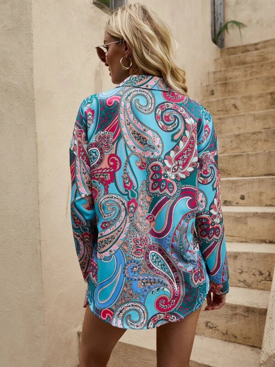 Paisley Print Single Breasted Drop Shoulder Shirt