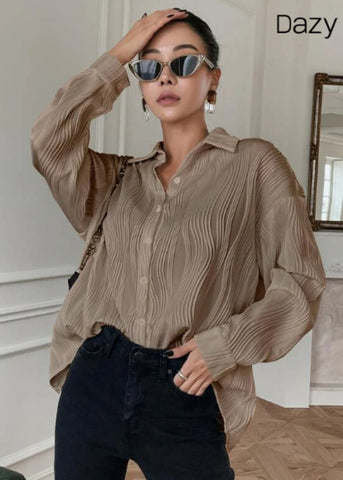 DAZY Textured Drop Shoulder Button Front Shirt