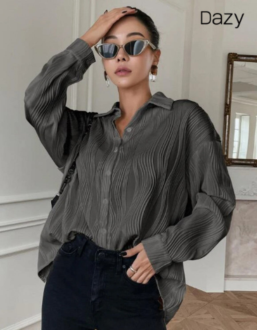 DAZY Textured Drop Shoulder Button Front Shirt