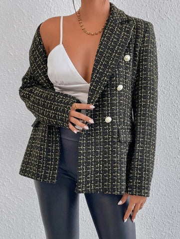 Plaid Print Double Breasted Blazer