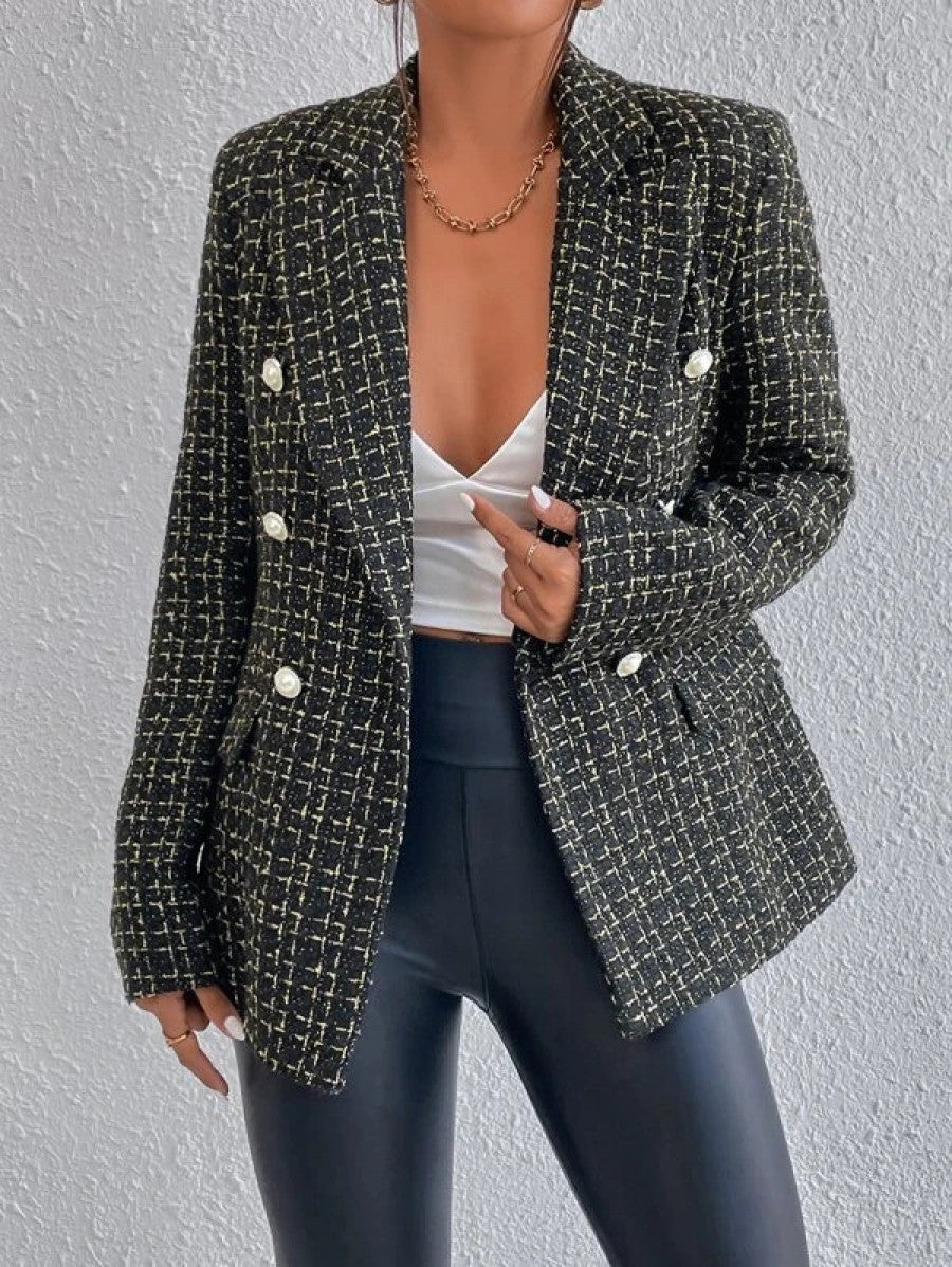 Plaid Print Double Breasted Blazer