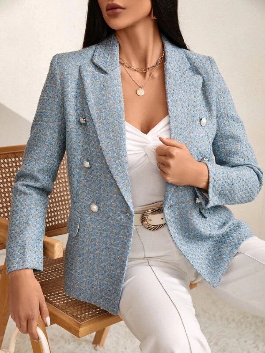 Plaid Print Double Breasted Blazer