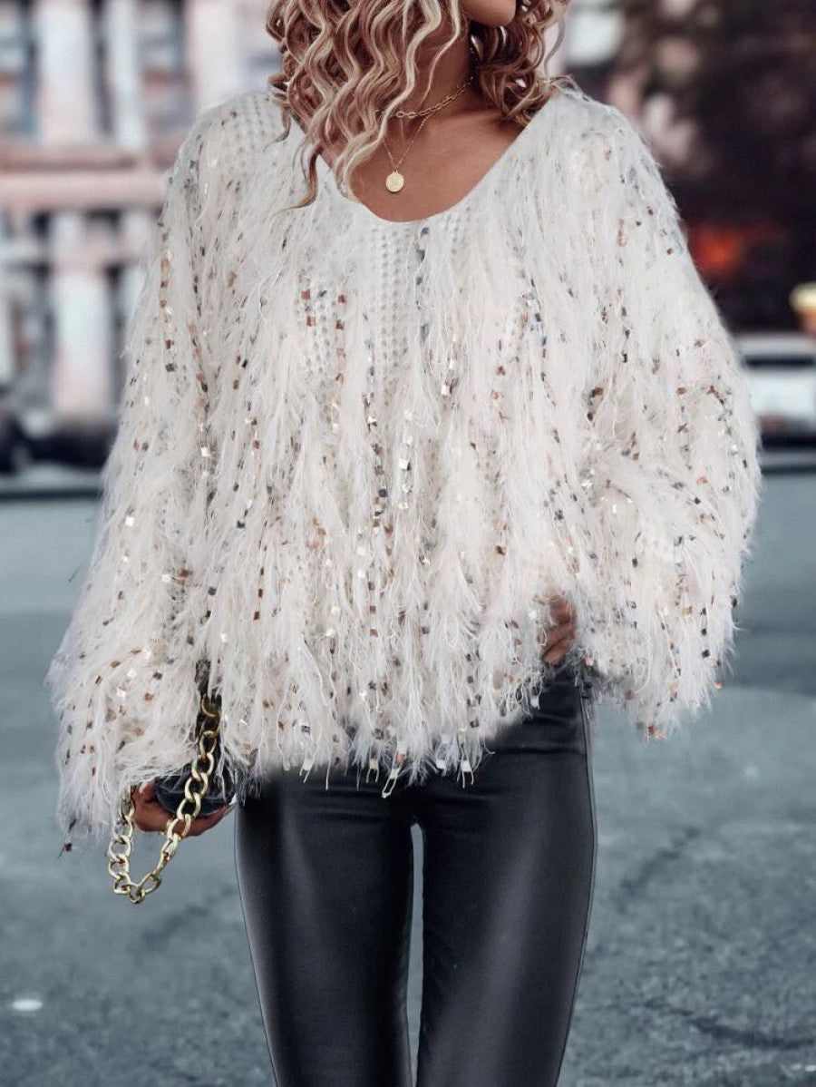 V-neck Fluffy Knit Sweater