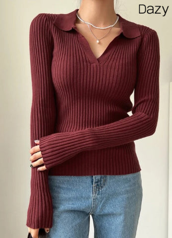 DAZY Solid Ribbed Knit Sweater