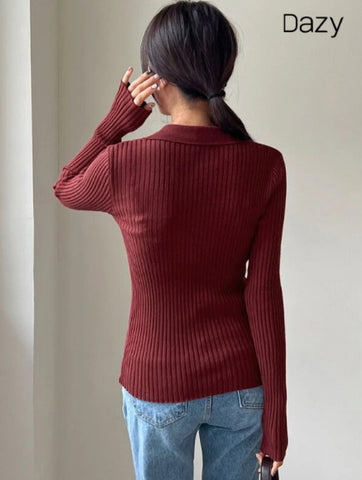 DAZY Solid Ribbed Knit Sweater