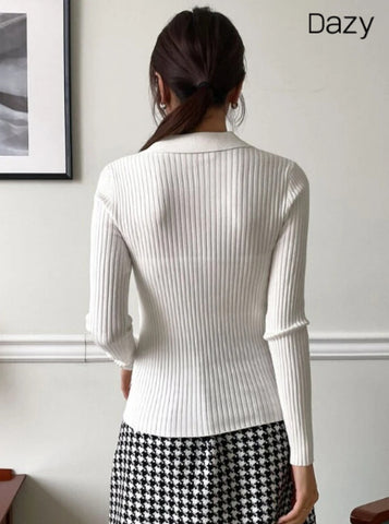 DAZY Solid Ribbed Knit Sweater