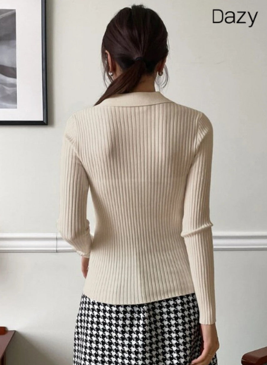 DAZY Solid Ribbed Knit Sweater