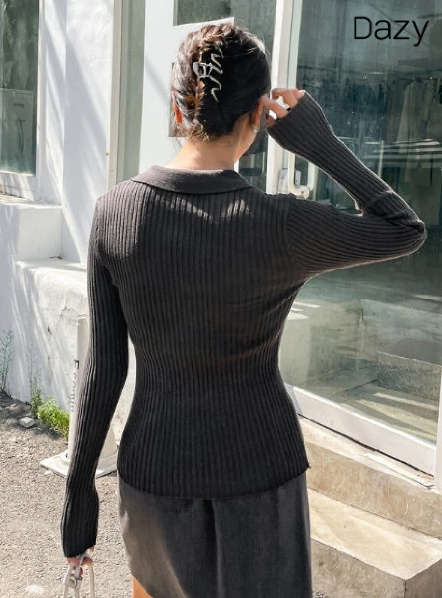 DAZY Solid Ribbed Knit Sweater