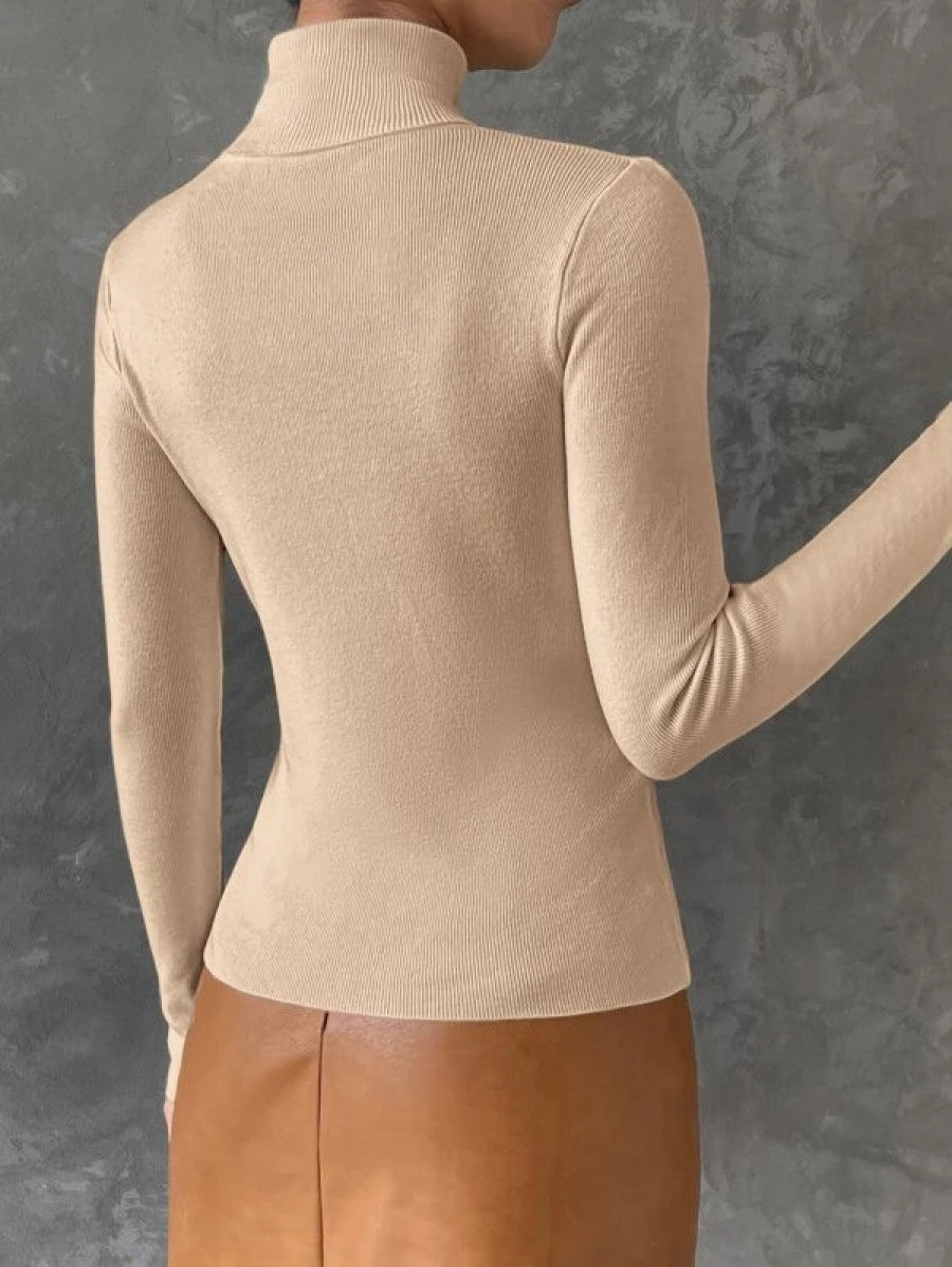 Turtleneck Ribbed Knit Sweater