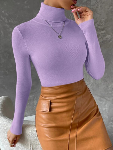 Turtleneck Ribbed Knit Sweater