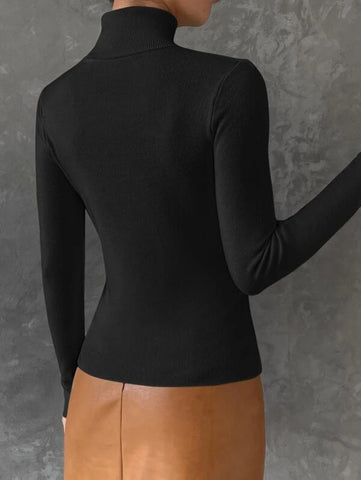 Turtleneck Ribbed Knit Sweater