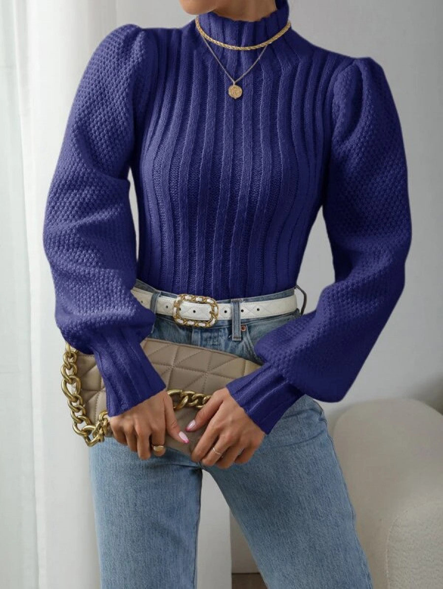 Mock Neck Lantern Sleeve Sweater