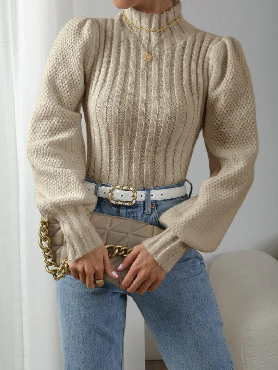 Mock Neck Lantern Sleeve Sweater