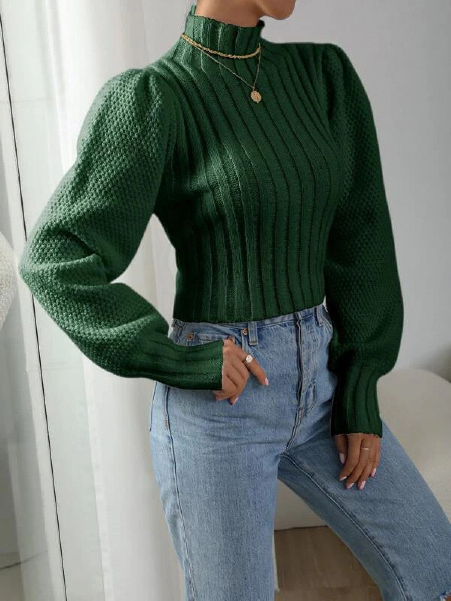 Mock Neck Lantern Sleeve Sweater