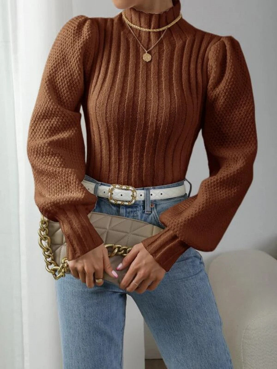 Mock Neck Lantern Sleeve Sweater