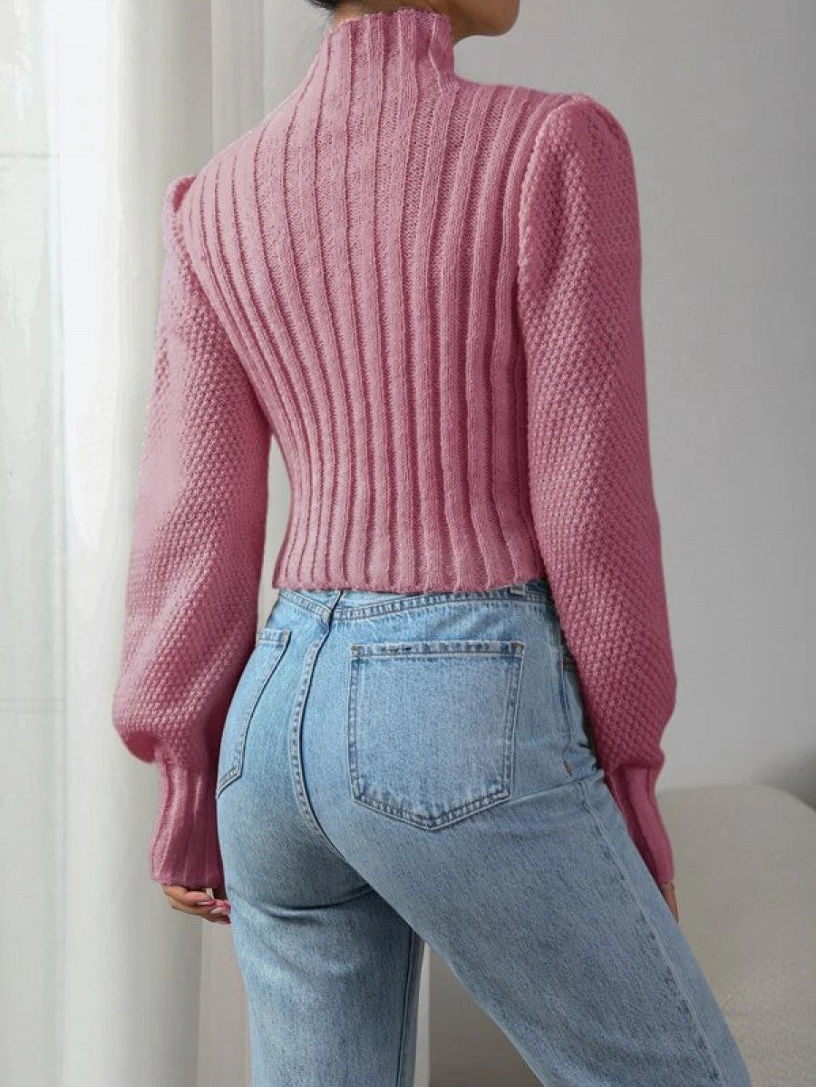 Mock Neck Lantern Sleeve Sweater