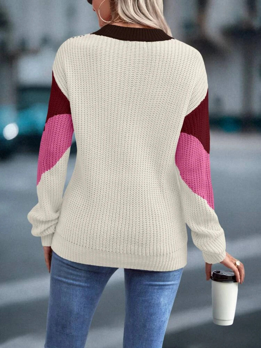 Color Block Chevron Pattern Drop Shoulder Sweater