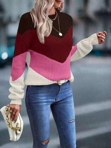 Color Block Chevron Pattern Drop Shoulder Sweater