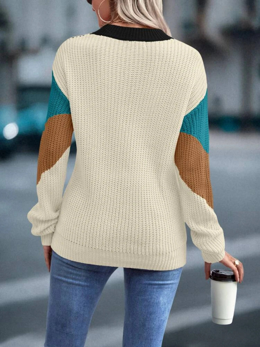 Color Block Chevron Pattern Drop Shoulder Sweater