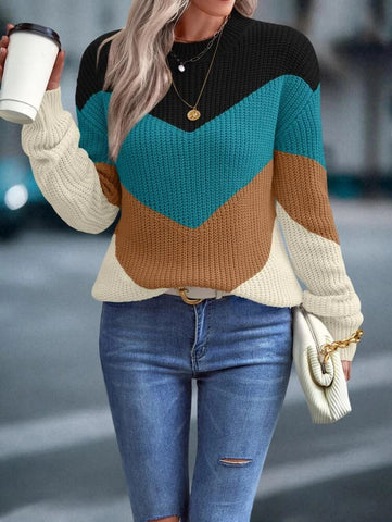 Color Block Chevron Pattern Drop Shoulder Sweater