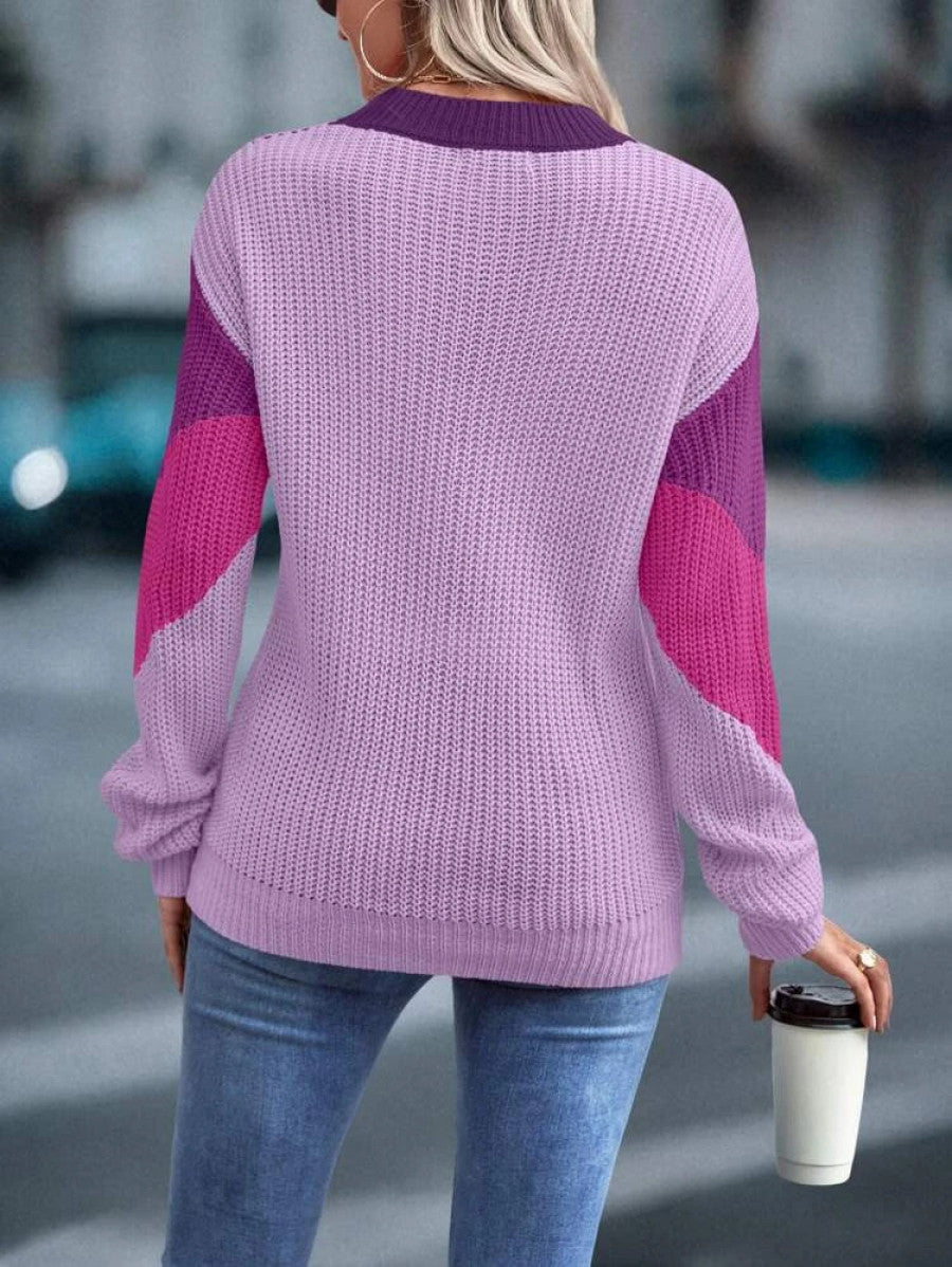 Color Block Chevron Pattern Drop Shoulder Sweater