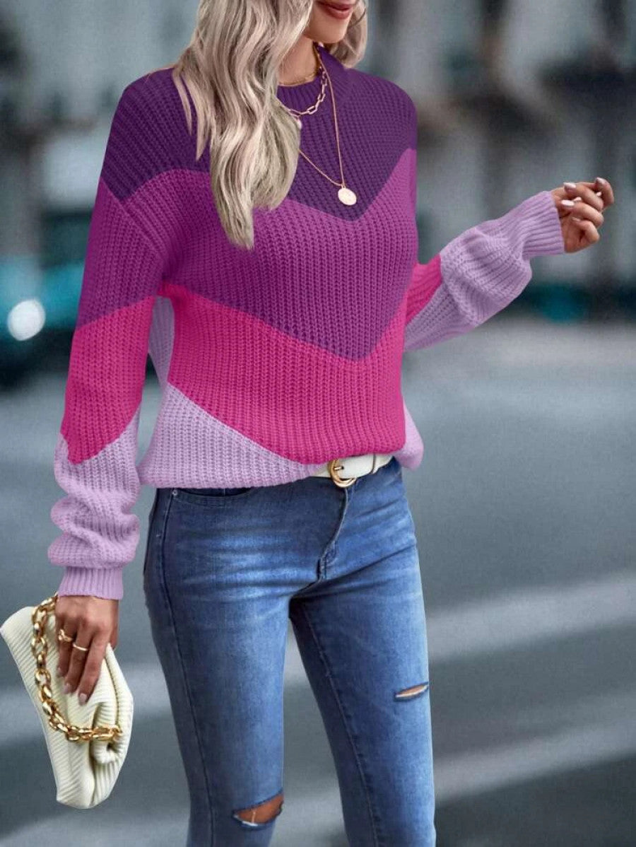 Color Block Chevron Pattern Drop Shoulder Sweater