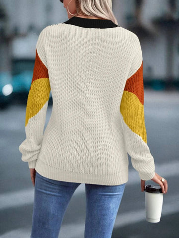 Color Block Chevron Pattern Drop Shoulder Sweater