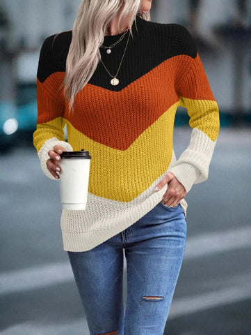 Color Block Chevron Pattern Drop Shoulder Sweater