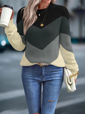 Color Block Chevron Pattern Drop Shoulder Sweater