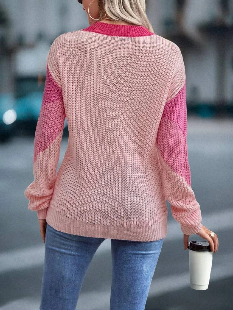 Color Block Chevron Pattern Drop Shoulder Sweater