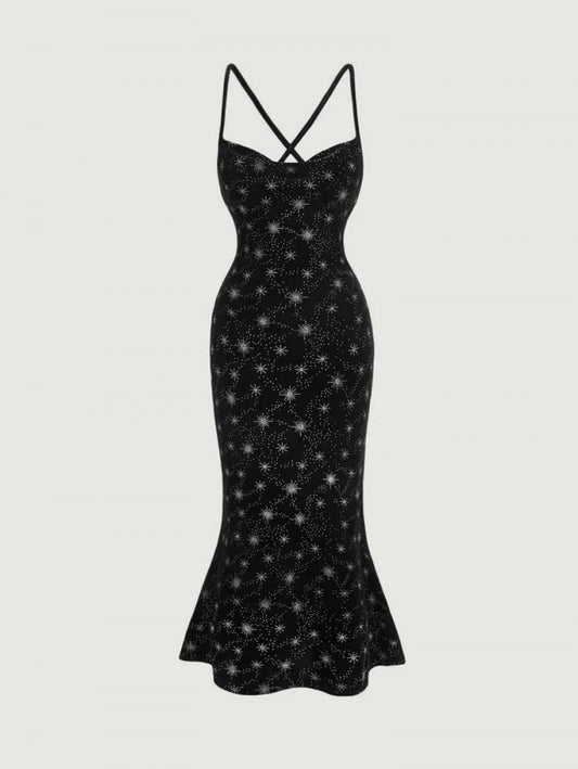 MOD Star Pattern Velvet Cami Dress