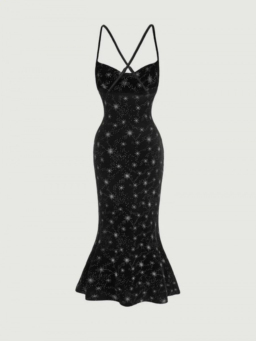 MOD Star Pattern Velvet Cami Dress