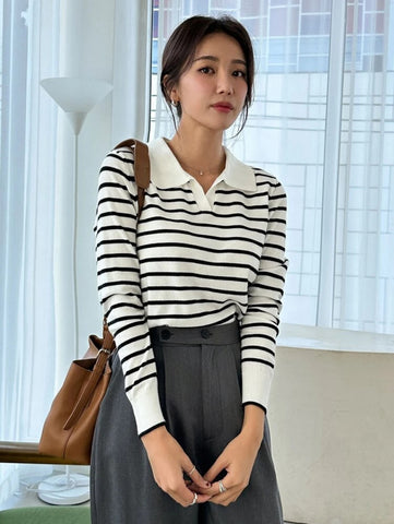 DAZY Striped Pattern Collared Sweater