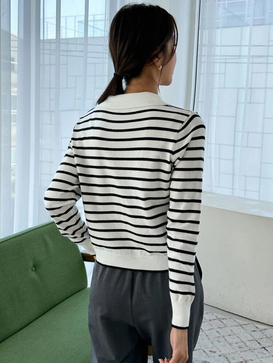 DAZY Striped Pattern Collared Sweater