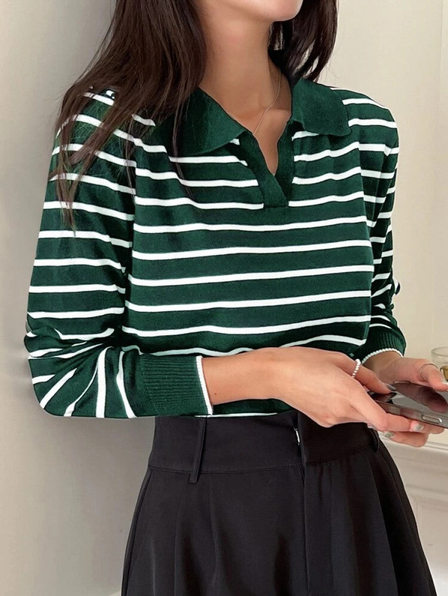 DAZY Striped Pattern Collared Sweater