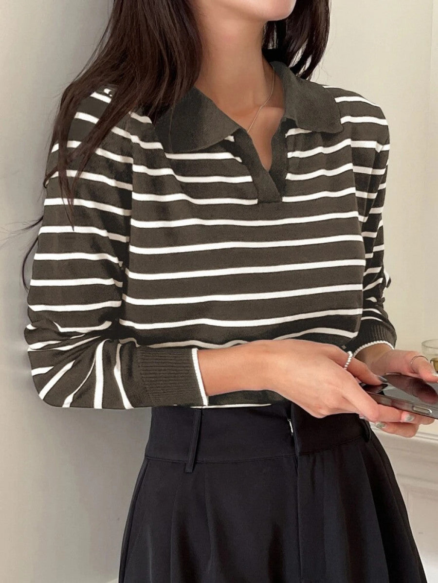 DAZY Striped Pattern Collared Sweater