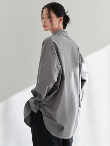 Dazy-Less Drop Shoulder Curved Hem Button Front Shirt