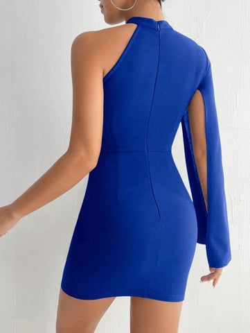 PETITE Asymmetrical Neck Cloak Sleeve Bodycon Dress