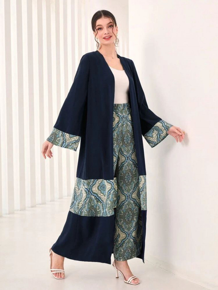 Modely Baroque Print Open Front Coat & Pants